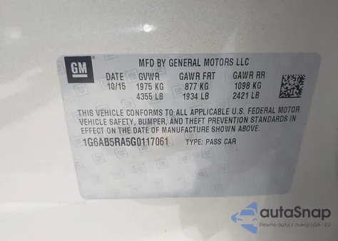 2016 Cadillac Ats Luxury Collection z USA, uszkodzony, nr VIN 1G6AB5RA5G0117061